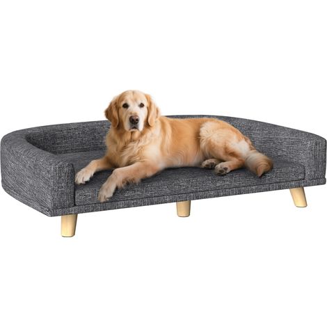 Lit surélevé pour chien en bois avec coussin lavable 98x67x25 cm couleur gris foncé confort et design moderne (1/5)