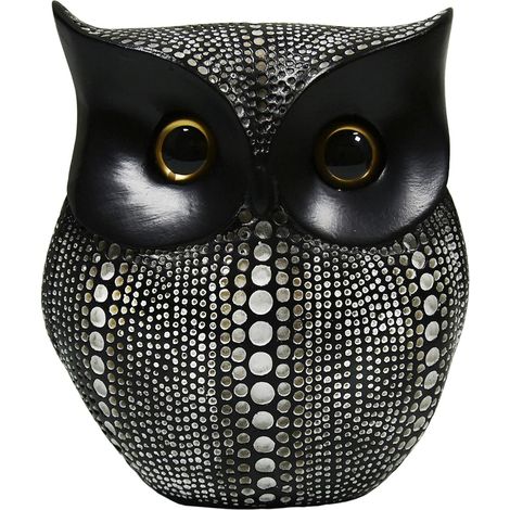 Statues et autres décorations - Décoration hibou créative à pois en résine - Décoration artisanale personnalisée pour chambre, entrée, bureau - 14 x 8 x 16 cm - Noir - 1 pièce