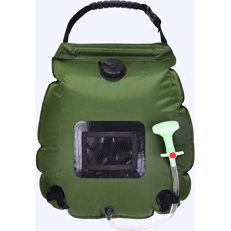 Sac de douche solaire portable de 20 L pour la randonnée et le camping, avec tuyau et pommeau de douche remplaçable.-AquaForge