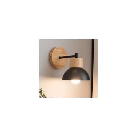 Kreative Macaron E27 Wandleuchte aus Holz und Metall für Kinderzimmer, Schlafzimmer, Wohnzimmer, dekorative Beleuchtung (Schwarz) - Crezuo