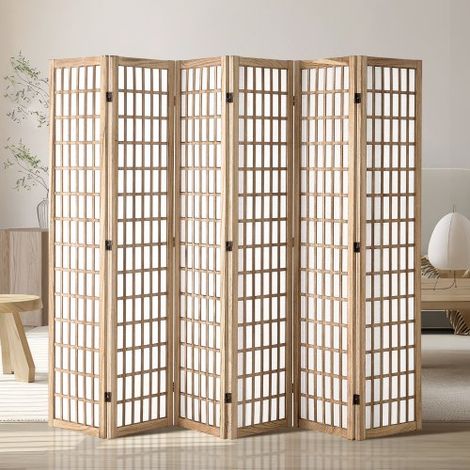 6-teiliger japanischer Raumteiler faltbarer Sichtschutz aus Holz für den Innenbereich, japanische Trennwände tragbare Dekorationsschirme zur Raumtrennung für Restaurant & Schlafzimmer (1/5)