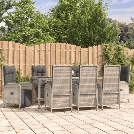 Ensemble repas de jardin 9 pcs Contemporain, Ensemble Table à manger + 8 chaises avec coussins Gris OIB4570E (1/5)
