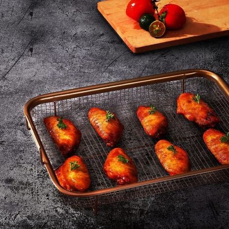 Paniers de friteuse à air - - Acier inoxydable 304 - Antiadhésif - Laiton - 11,8 x 8,8 x 3 cm (1/4)