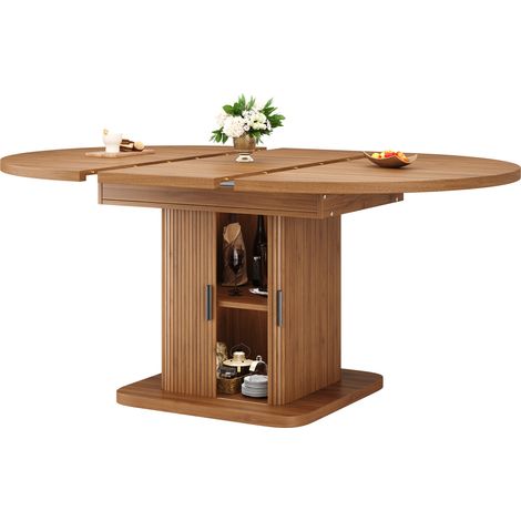 CHICFURN Mesa de comedor extensible 110-149,8 x 110 x 75 cm MDF metal con almacenaje nogal o negro (1/5)