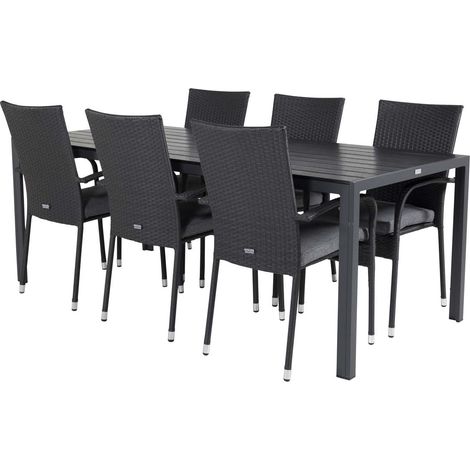 Break set de jardin table 90x205cm noir, 6 chaises Anna noir. (1/5)
