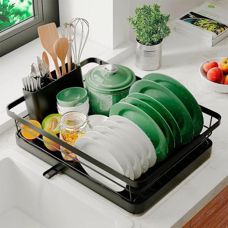 Égouttoir à vaisselle en acier inoxydable – Drainage extensible et pivotant à 360° – Grande capacité jusqu'à 25 kg – Porte-couverts amovible (1/5)