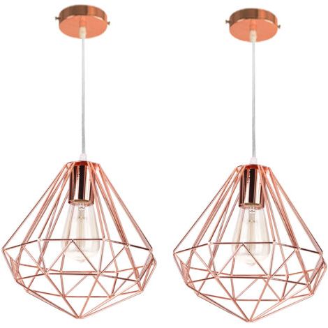royaluxe- 2PCS Plafonnier Antique En Diamant 26CM Suspension Luminaire Moderne Lustre Vintage E27 Pour Loft, Bureau, Intérieur Or Rose (1/5)