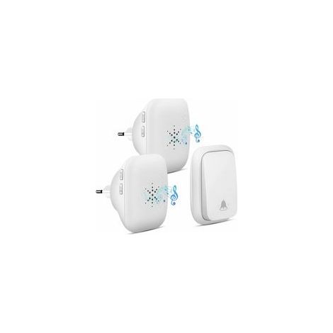 Kabellose Türklingel, Türklingel, keine Batterie erforderlich, kabellose Türklingel mit 2 Empfängern, 150 m Reichweite, wasserdichter Druckknopf mit 38 Glocken, 4-stufige Lautstärke und LED – Weiß - C