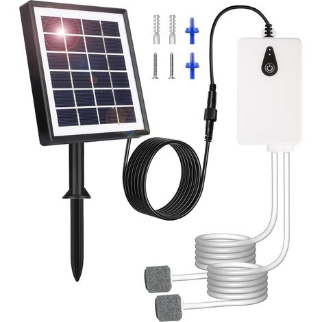 Pompes à air solaires, chargement USB et chargement solaire sont disponibles, oxygénateur de 2 W pompe à air d'aquarium, aérateur de pêche avec tube, pierres à bulles, pompe à oxygène solaire (1/5)