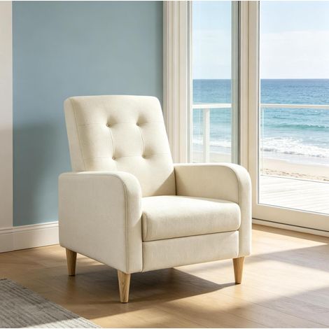 Poltrona da lettura con braccioli, schienale capitonné, 54 x 61 x 90,5 cm, beige DESVIAE (1/5)