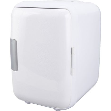 Mini-réfrigérateur de voiture 4 litres en ABS résistant, avec compartiment amovible et compartiment de rangement cosmétique amovible, pour aliments et cosmétiques (blanc). (1/5)