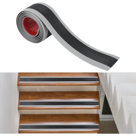 Marches d'escalier antidérapantes noires, 5 m, 6 cm x 3 mm, en vinyle autocollant, pour l'intérieur et l'extérieur