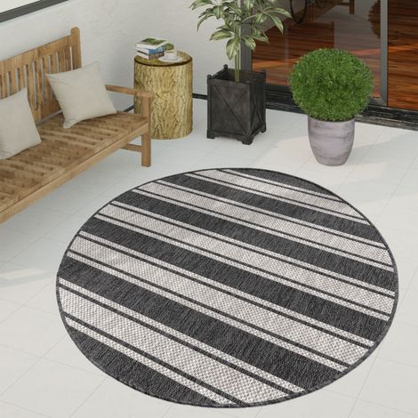 Paco Home Tapis Exterieur Terrasse Balcon Tapis Cuisine Moderne Motif Geometrique Motif Abstrait Gris, 80 cm rond (1/4)