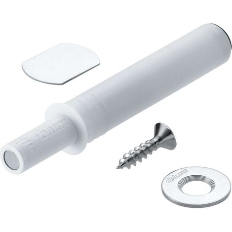 Loqueteau de porte à pression aimanté réglable – Plastique blanc – Réglable de +4.0 à -1.0 mm – Contre-plaque à visser et coller – Pour tiroirs et placards (1/2)
