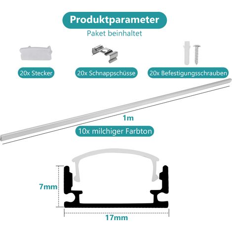 Wolketon 10x1m LED Alu Profil Aluminium Profil Schiene LED Leiste LED Kanal für LED Strip Profil Modelle U-form (1/3)