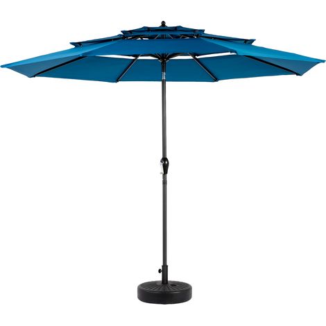 3-stufiger neigbarer Sonnenschirm – großer dunkelblauer Sonnenschirm für den Außenbereich – 12-rippige Stahlkonstruktion – Kurbelöffnung – 180 g/m² Segeltuch