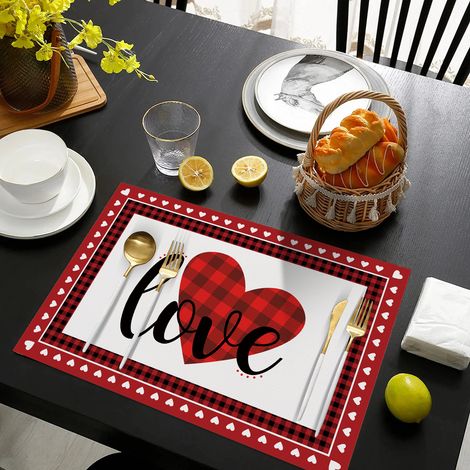 Creative Christmas Placemat, Leather, Non-slip, Waterproof, Heat Insulated, Home Placemat, Hotel Restaurant Placemat - Love Heart - Leather Printed 3045CM