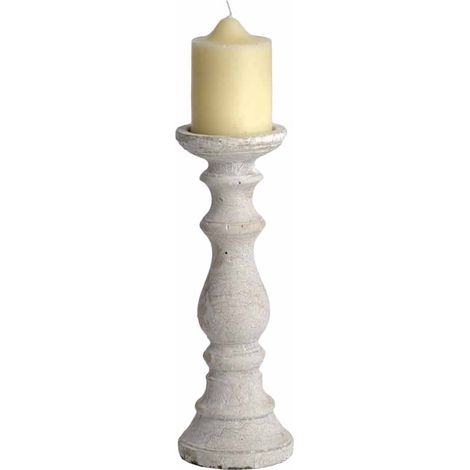 Medium Candle Holder - Stone - L11 x W11 x H30 cm - Cream