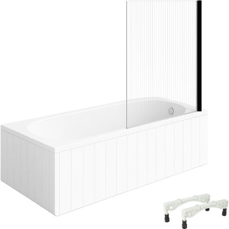 Bañera derecha con patas, 160 x 70 cm, VILLEROY & BOCH O.Novo, blanca + Mampara de bañera derecha AURYS Raywall, negro mate