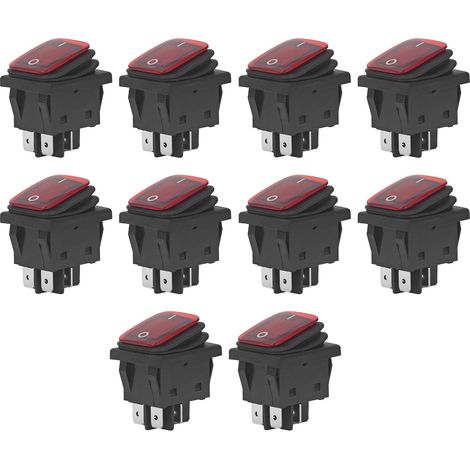 10 Stück 2-Positionen-Kippschalter Ein/Aus 30A AC 125V 250V für Boote mit LED-Beleuchtung 4-polig rot (1/5)