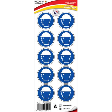 Planche 10 Pictogrammes Ø 40mm - Obligation de Porter un Casque de Protection - 4250151