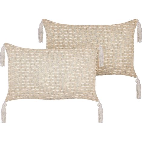 Set 2 Coussins avec Motif Géométrique 25 x 45 cm en Polyester Beige Clair Hakone