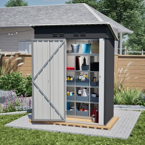 Casetta da giardino in metallo 152,2x83,6x182 cm nera, porta chiudibile – MEUBLIV (1/5)
