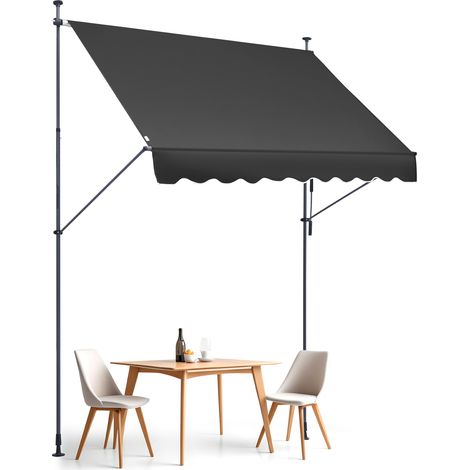 VEVOR Auvent de terrasse retractable, 250 x 120 cm, store banne manuel avec manivelle, hauteur reglable 218-310 cm, abri pare-soleil exterieure de balcon resistant aux UV, pour patio/balcon/cour, noir