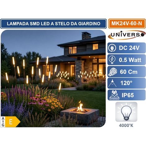 UNIVERSO MK24V-60-N LAMPADA SMD LED DA GIARDINO CON PICCHETTO DC 24V 0.5W COLORE LUCE 4000K IP65 60CM (1/5)