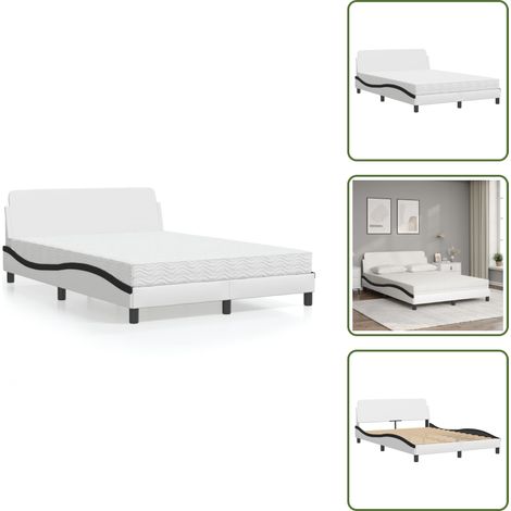 Bett mit Matratze Weiß und Schwarz 140x200 cm Kunstleder - Schlafzimmermöbel - Doppelbett - Boxspringbett - Bettenrahmen - Kunstlederbett (1/5)