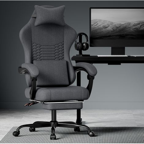Silla gaming 50x64x124 cm de tela negra, ajustable para oficina, con reposapiés FloraGrace (1/5)