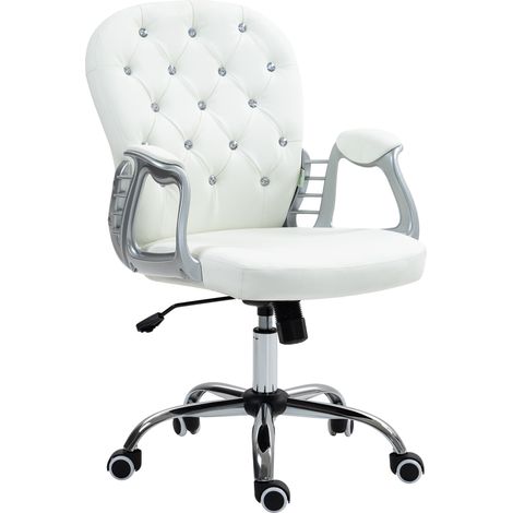 Sedia da ufficio, sedia ergonomica da scrivania con braccioli, schienale imbottito, bianca