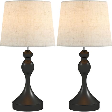 Set of Two Three-Colour Lamps,  USB Ports - Black/Beige (1/5)