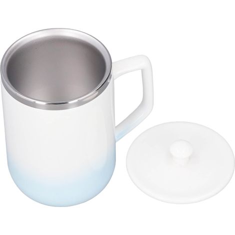 360 ml selbstumrührender Kaffeebecher aus Keramik, wiederaufladbar, automatischer Rührbecher für heiße Schokolade und Milch, blau-weiße Farbverlaufsglasur (1/5)