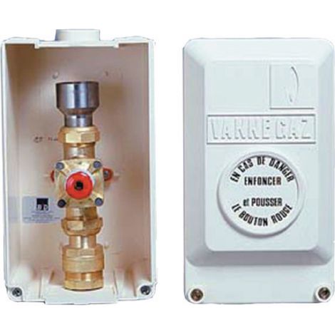 Blanc Habitat – Coffret de coupure gaz avec robinet poussoir en cuivre Ø32mm – Raccord à souder – Dimensions 370x210x190mm – Sécurisation des réseaux gaz
