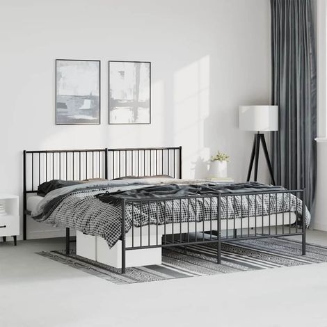 Cadre de lit métal sans matelas avec pied de lit noir 183x213cm (1/5)