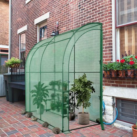 Serre de Jardin Adossée en PE 198,5x98x215cm avec Étagère à Plantes 3 Niveaux 2 Portes Zippées Imperméable Cadre en Acier pour Semis et Pot Vert CW3316 Maison Chic (1/3)