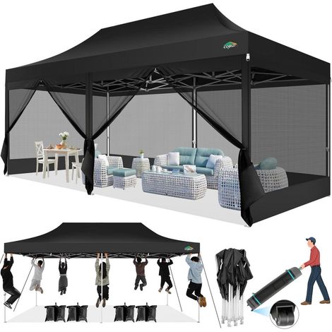 Faltpavillon 3x6m mit 6 Netzseitenwänden, wasserdicht & stabil (1/5)