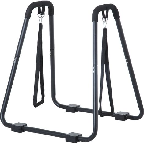 Supporto per parallele, robusto attrezzo per allenamento in sospensione, struttura in acciaio resistente, colore nero, dimensioni 90x81x92,5 cm, ideale per un efficace allenamento di forza in loco. (1/5)