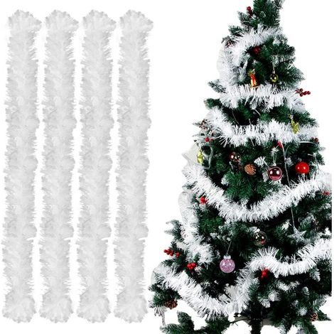 Guirlande de Noel Sapin, 4pcs Guirlandes Tinsel Noël, Guirlande Sapin 2m, Guirlande Tinsel Métallique Scintillantes pour Mariage Anniversaire Fête Murs Fenêtres Sapin Decoration Noël - Blanche