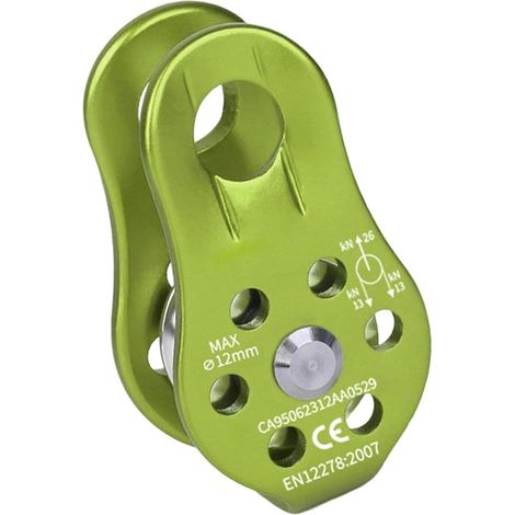 Poulie aluminium 26KN - Compatible cordes 12 mm - Réduction de friction escalade - Antirouille, légère - Pour cordes et ascension-Cyan (1/5)