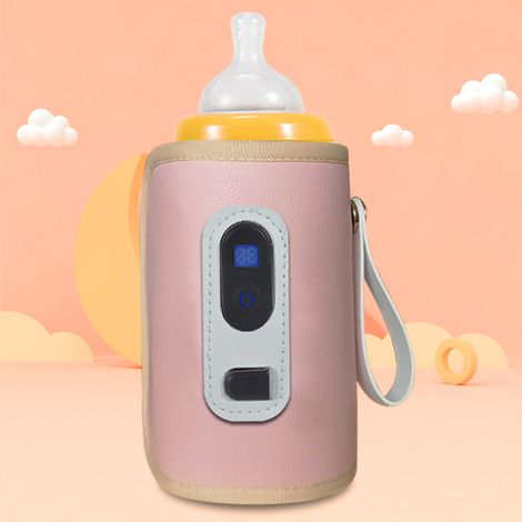 Couvercle chauffe-biberon à température réglable sur 5 niveaux avec affichage numérique, chauffe-biberon universel, chauffe-biberon portable d'extérieur, rose.