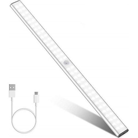 Lampe de chevet LED rechargeable USB à détecteur de mouvement, 60 LED, lumière blanche, pour placard, armoire ou bar. (1/5)