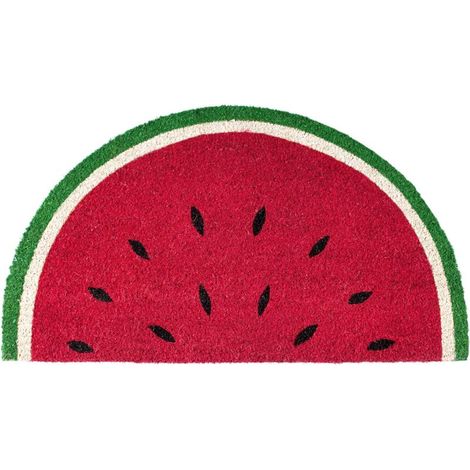 (Wassermelone, Rot). Fußmatte in Form einer Wassermelone. Originelle Kokosnuss-Fußmatte mit rutschfester PVC-Rückseite. (1/4)