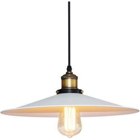 Rétro Lustre Suspension Industrielle 36cm Plaofnnier Fer Abat-jour en Métal Blanc 1PCS (1/5)