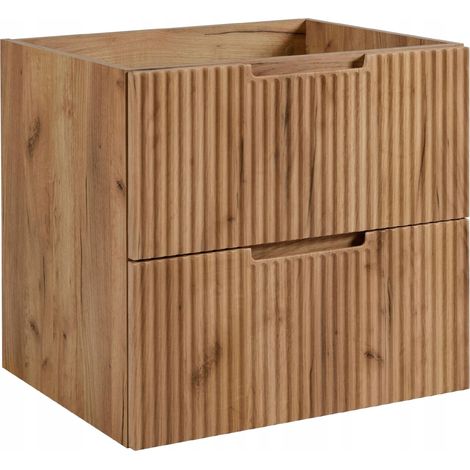 Rodan Badschrank 120 cm, Weiß Matt und Holz, 46 x 120 x 57 cm, geriffelte Türen, braune Platte, feuchtraumgeeignet