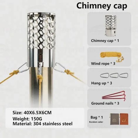 Accessoires pour poêles à bois 3F UL GEAR : sac de rangement en filet isolant, anneau de fixation pour clôture de cheminée, coude de tube, équipement pour four de camping et réchauds de cuisine portab (1/4)