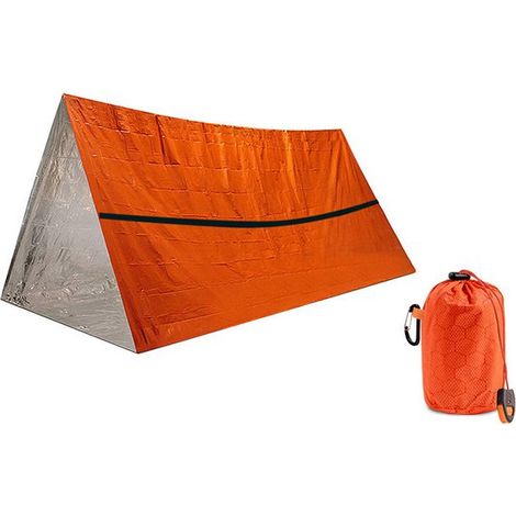 Tienda campaña triangular emergencia 245 x 157 cm, resistente frío, lámina aluminio PE, resistente viento calor, Color naranja. 157 x 245 cm (1/5)