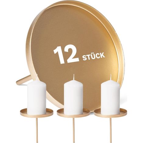 12 supports à bougies plats dorés diamètre 10 cm
