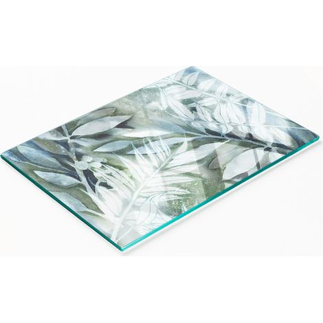 Planche décorative multifonctionnelle pour cuisine, en verre trempé, motif feuilles, 80 x 52 cm (1/5)